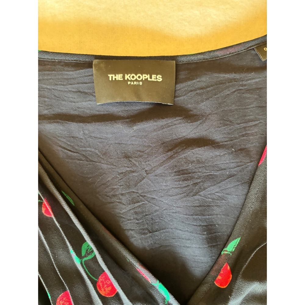 The Kooples Paris Preppy Cherry Print Pleated Asymmetric Dress Midi Size 0 - Picture 3 of 9